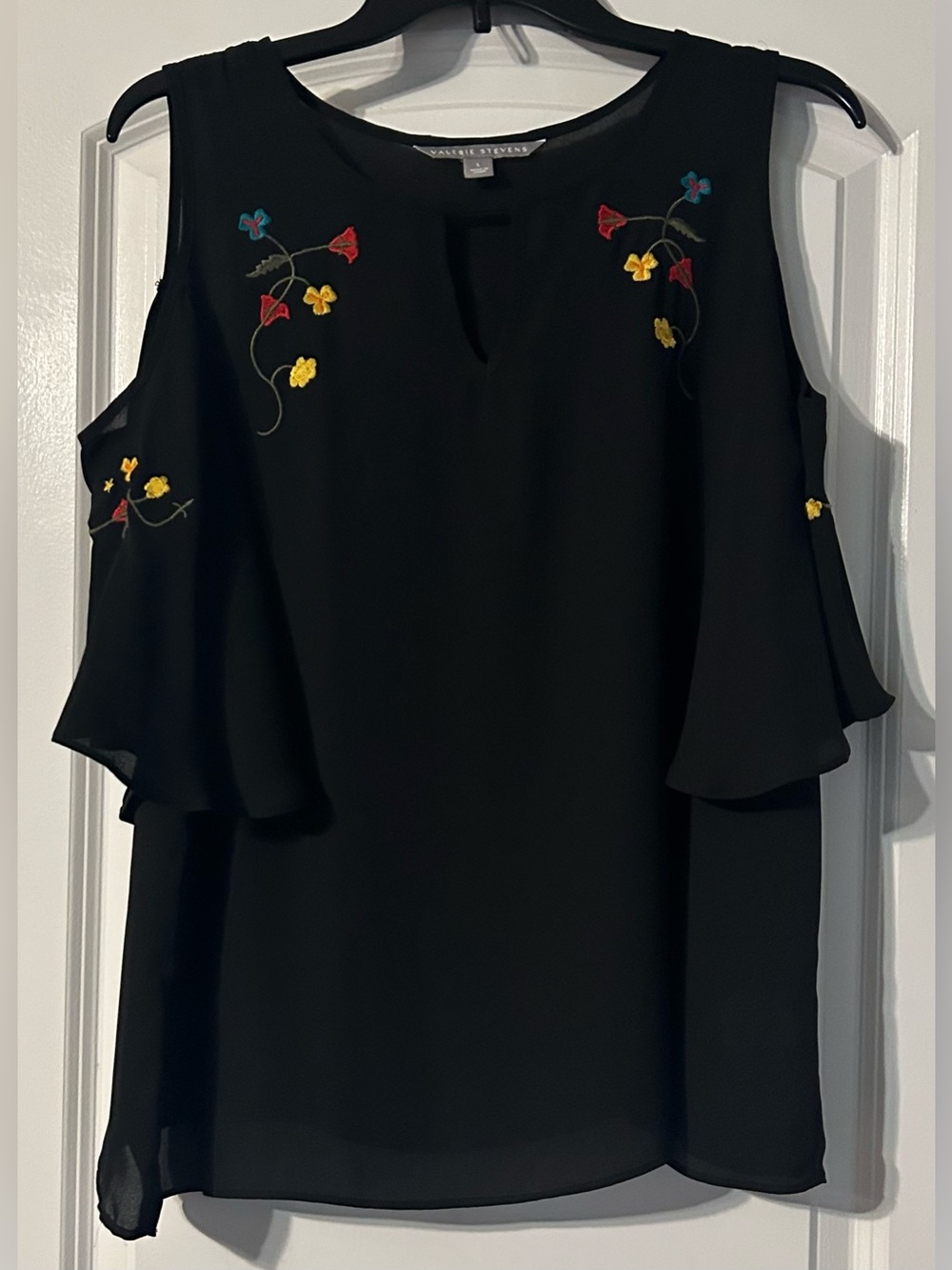 Black Cold Shoulder Embroidered Blouse